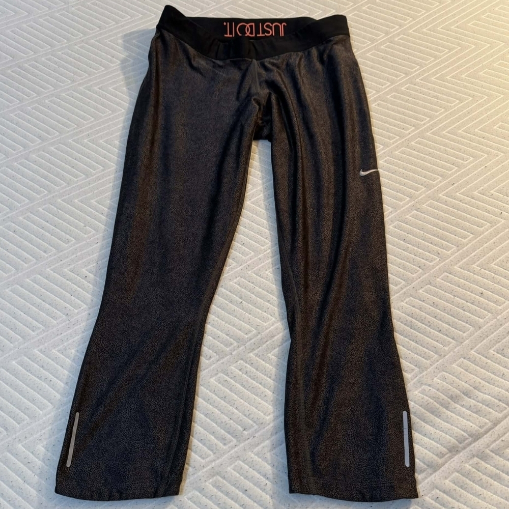 Nike Dri-Fit Relay Rollover Waist Athletic Pants Abstract Black Grey Print Large